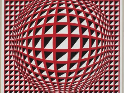 Dreidimensionale Kugel in geometrische Formen aufgelöst (rot)