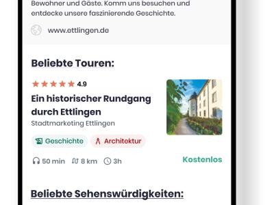 Startbildschirm Ettlinger Audiotour in der App