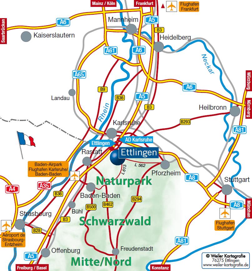 Anfahrtsplan nach Ettlingen