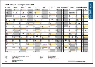 Sitzungskalender Sitzungstermine 2026 auf einem Blick