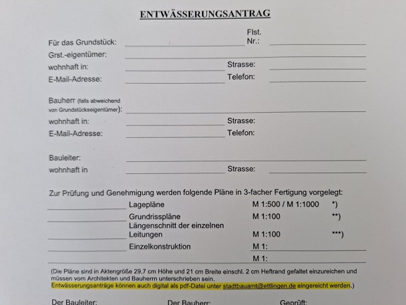 Bildausschnitt von Entwässerungsantrag